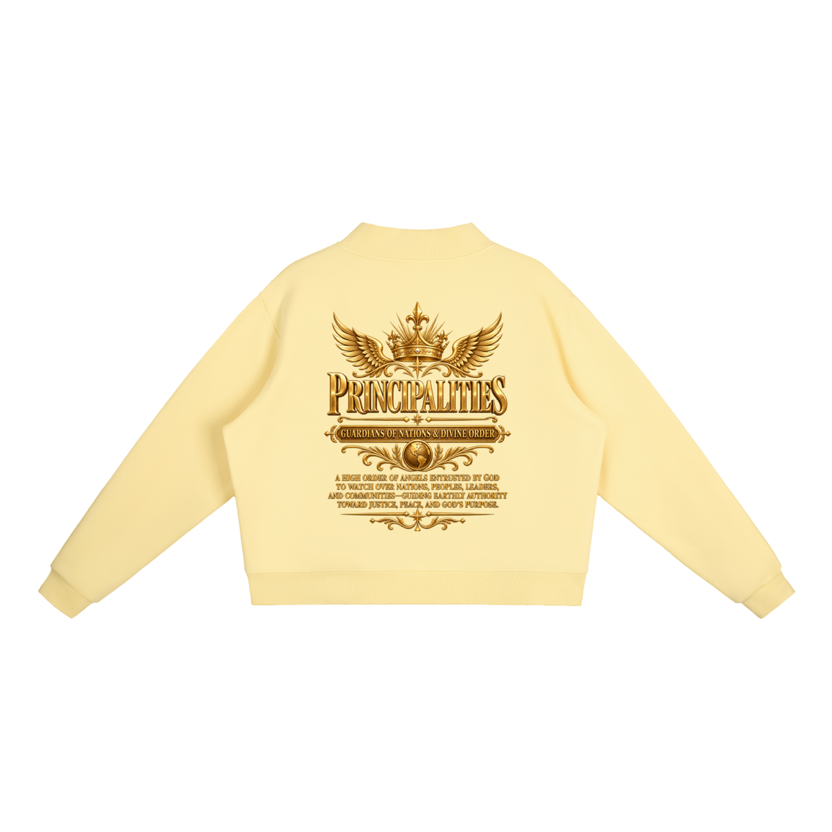 Jubiloré "Principalities" Essential Fleece Mock-Neck Crew Sweatshirt