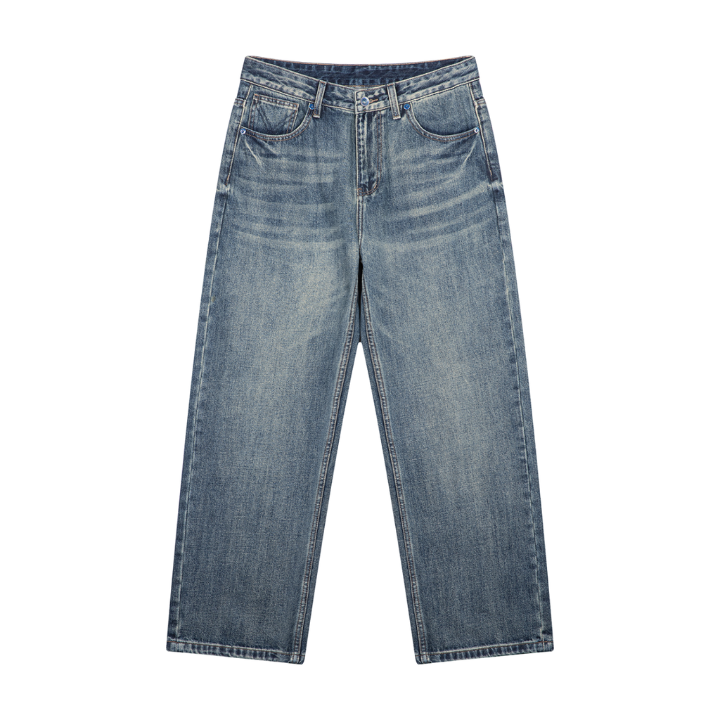 Jubilore Men's Vintage Wash Straight Leg Denim Jeans