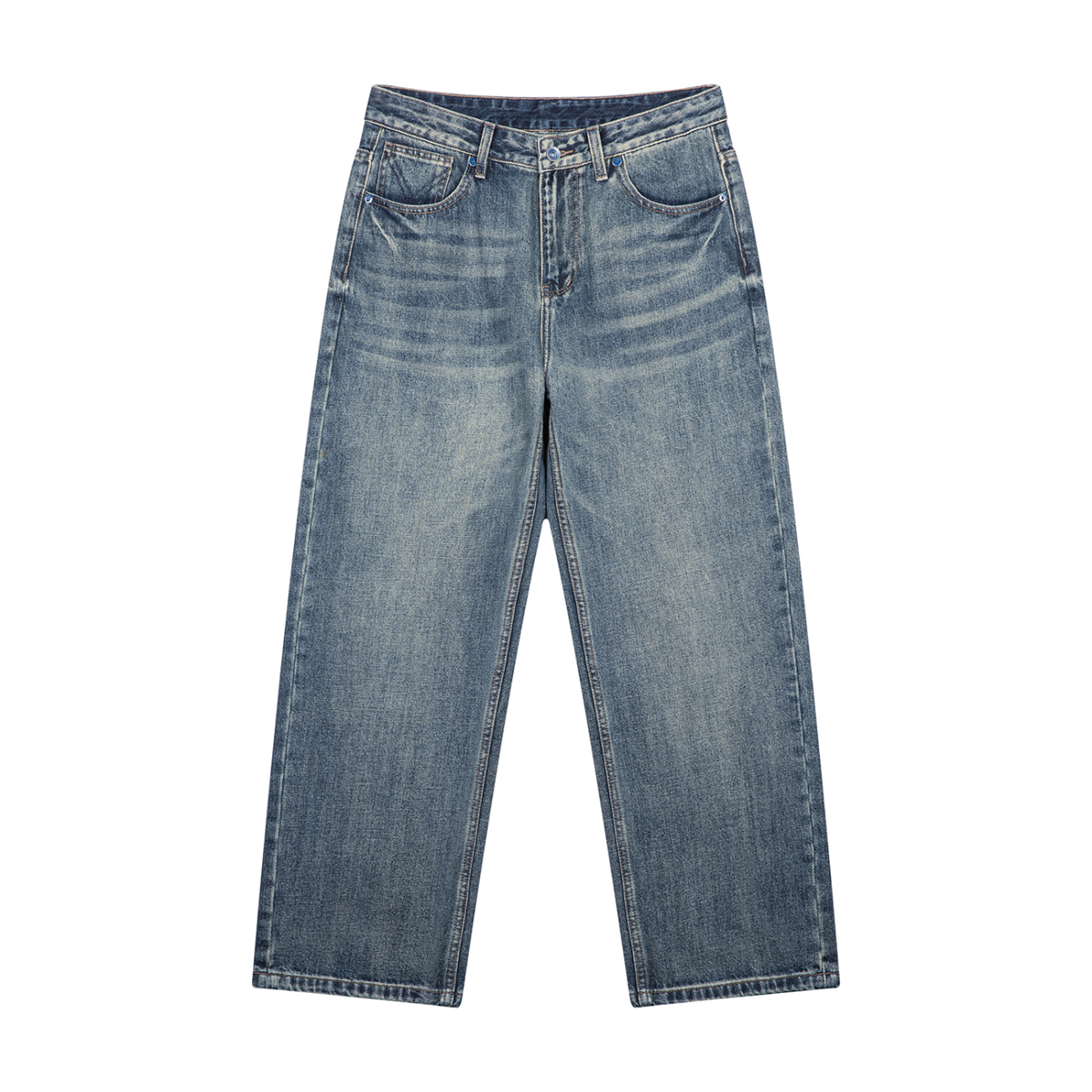 Jubilore Men's Vintage Wash Straight Leg Denim Jeans