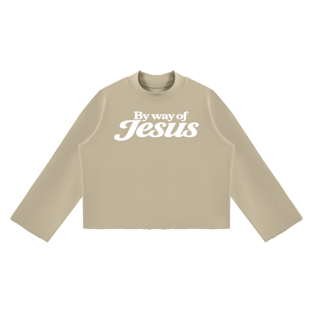 Jubilore Unisex Mock Neck Raw Edge Boxy Sweatshirt