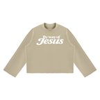 Jubilore Unisex Mock Neck Raw Edge Boxy Sweatshirt