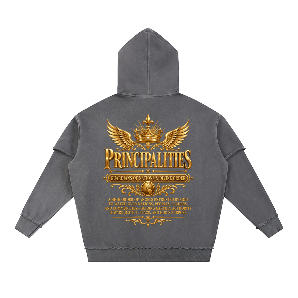 Jubilore "Principalities" Snow Washed Raw Edge Double Layered Hoodie