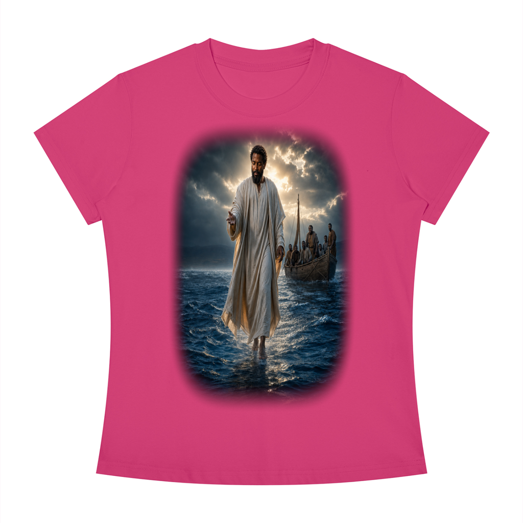 Jubiloré "Jesus Walks On Water" Women's Slim Fit Crewneck T-Shirt