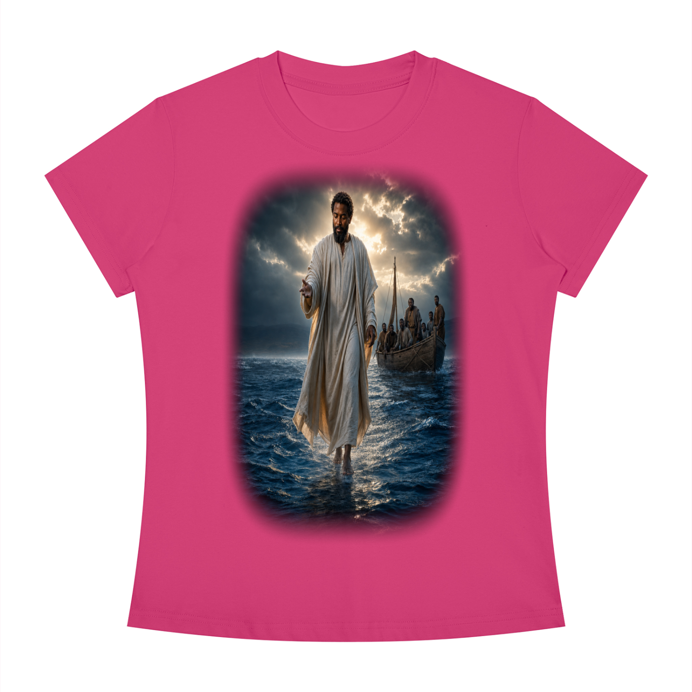Jubiloré "Jesus Walks On Water" Women's Slim Fit Crewneck T-Shirt