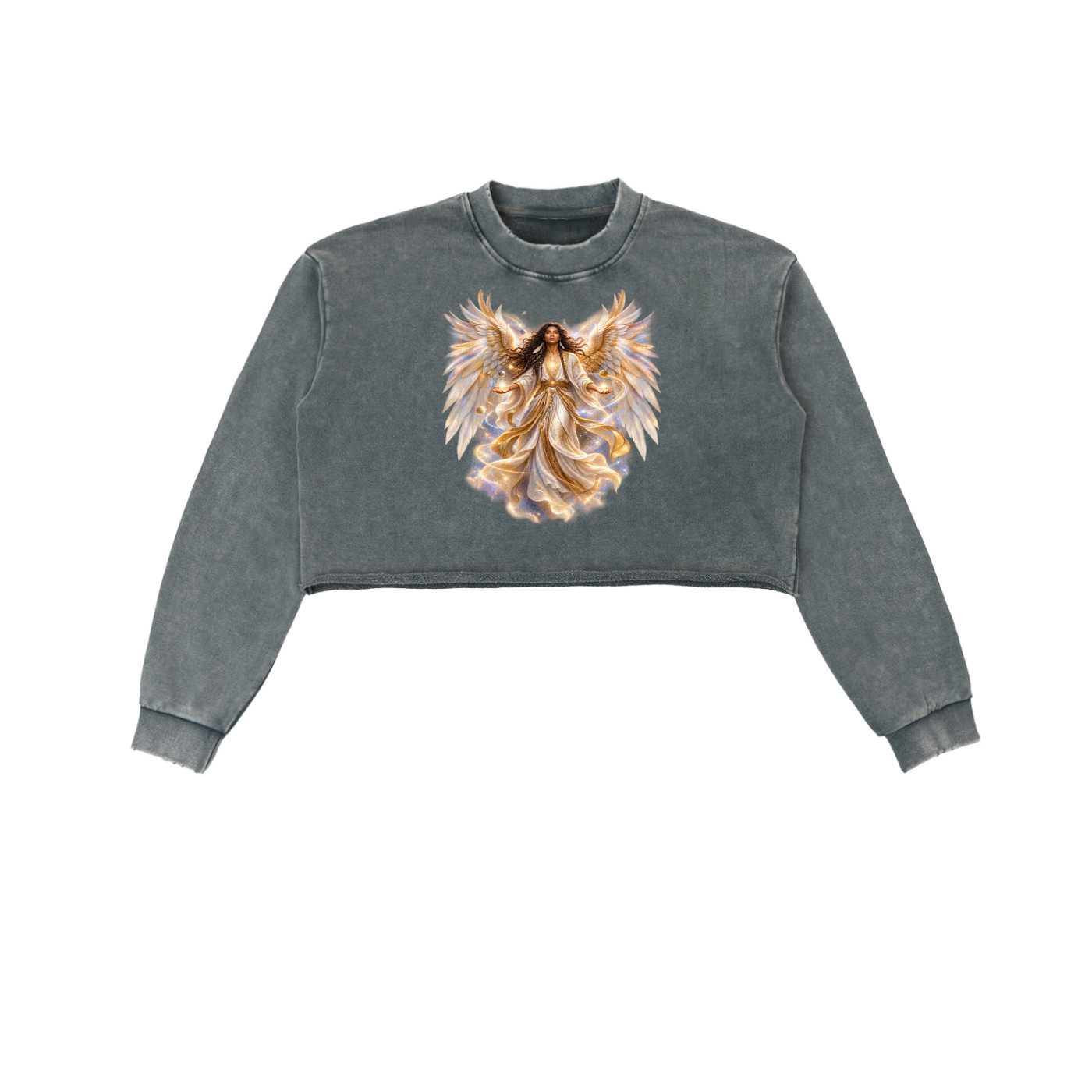 Jubiloré "Virtues" Snow Washed Raw Edge Cropped Sweatshirt