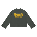 Jubilore "Jesus Walks On Water" Unisex Mock Neck Raw Edge Boxy Sweatshirt