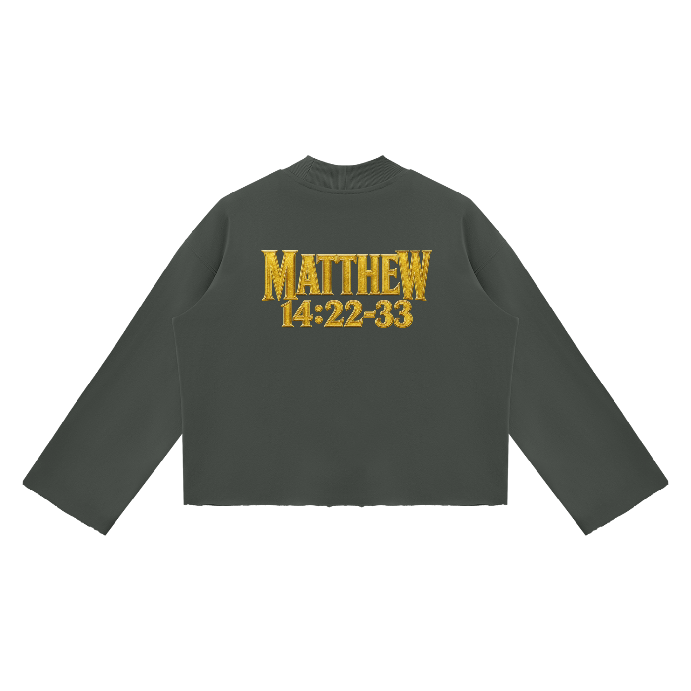 Jubilore "Jesus Walks On Water" Unisex Mock Neck Raw Edge Boxy Sweatshirt