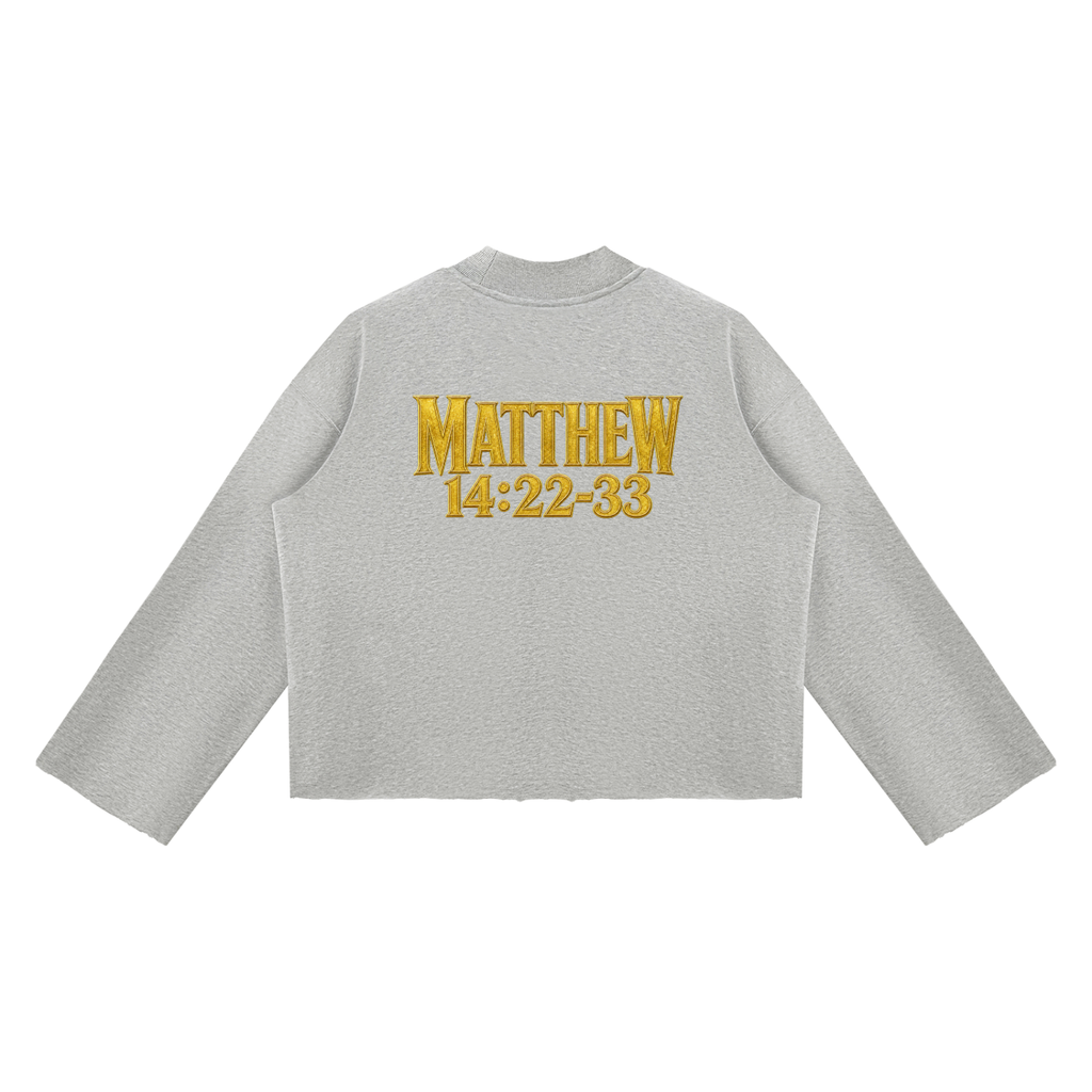 Jubilore "Jesus Walks On Water" Unisex Mock Neck Raw Edge Boxy Sweatshirt