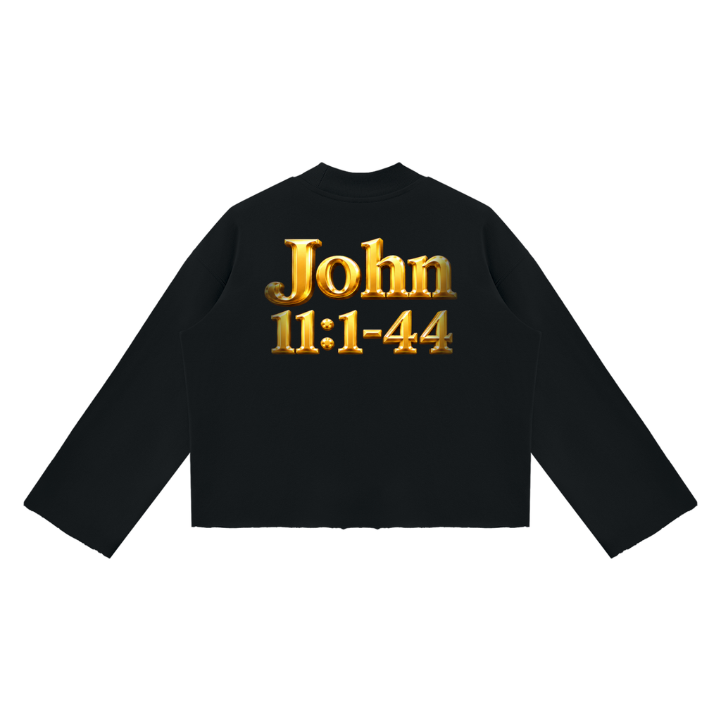 Jubiloré “Jesus Resurrects Lazarus” Unisex Mock Neck Raw Edge Boxy Sweatshirt