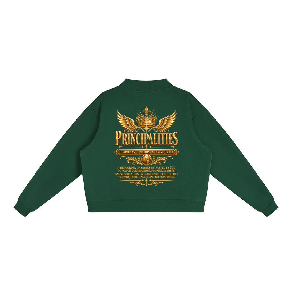 Jubiloré "Principalities" Essential Fleece Mock-Neck Crew Sweatshirt
