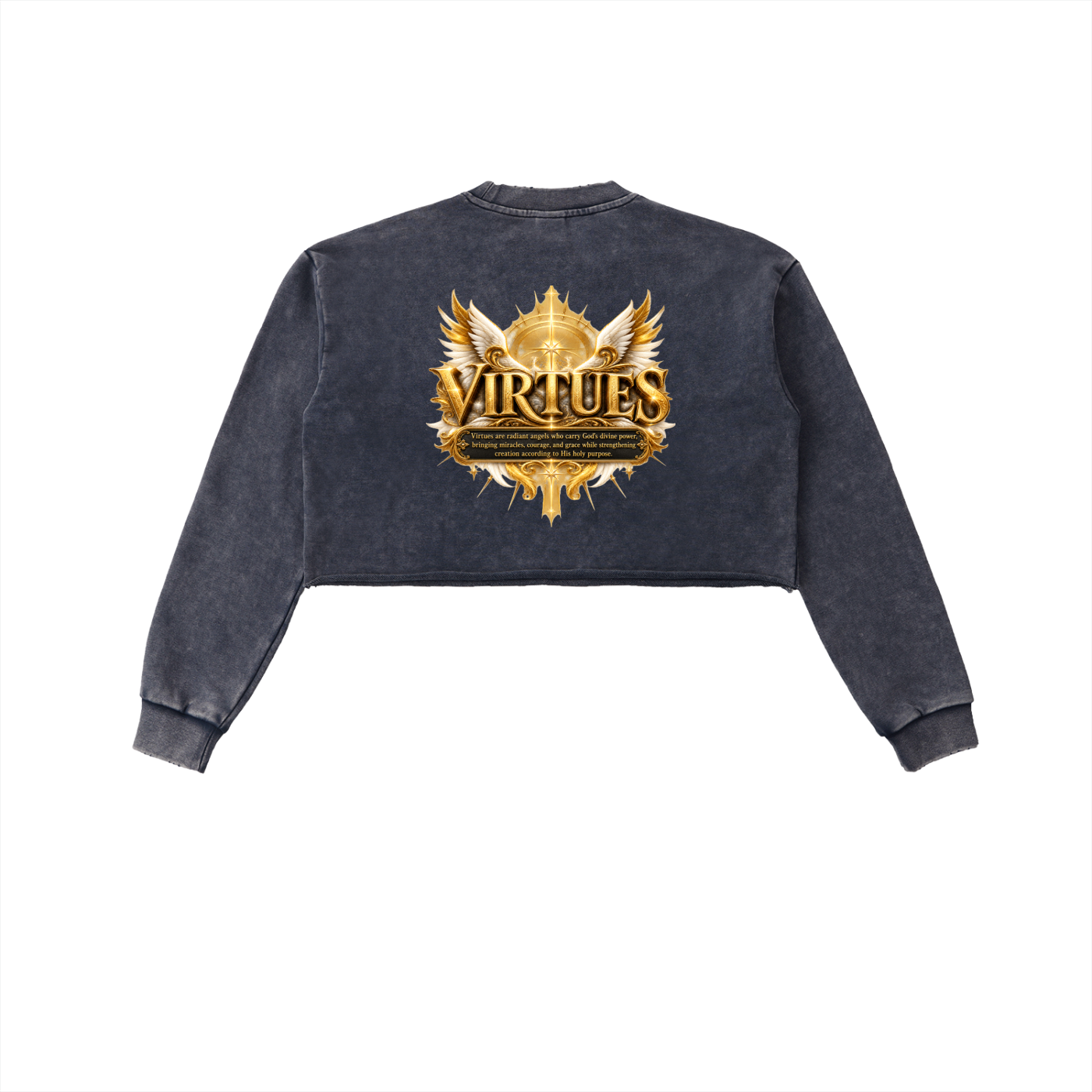 Jubiloré "Virtues" Snow Washed Raw Edge Cropped Sweatshirt