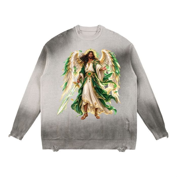 Jubilore "Raphael" Sun Fade Distressed Ripped Crewneck sweater