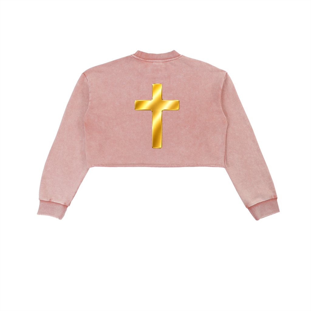 Jubiloré "BCA" Snow Washed Raw Edge Cropped Sweatshirt