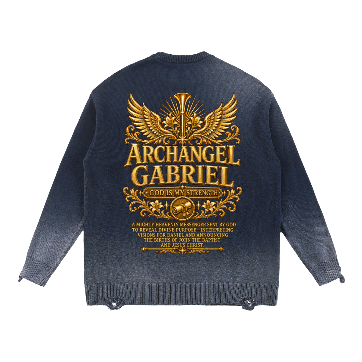 Jubilore "Gabriel" Sun Fade Distressed Ripped Crewneck sweater