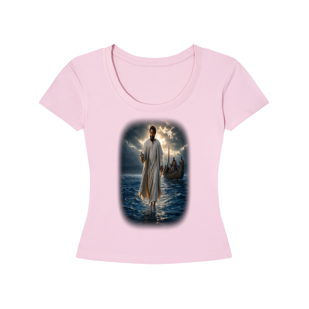 Jubiloré "Jesus Walks On Water" Women's Longline Slim-Fit T-Shirt