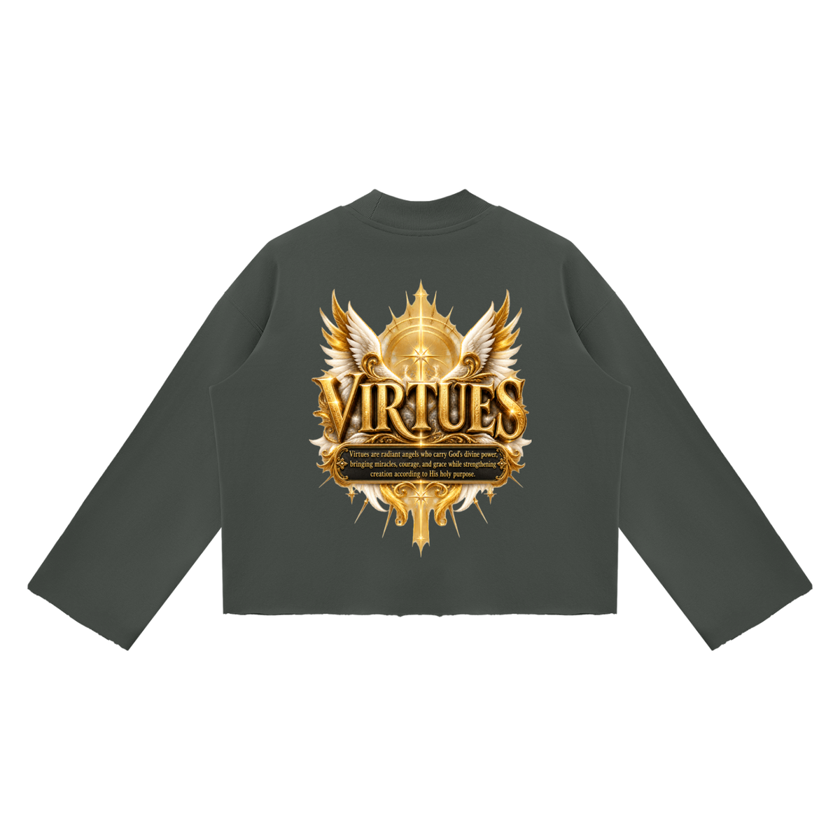 Jubilore "Virtues" Unisex Mock Neck Raw Edge Boxy Sweatshirt
