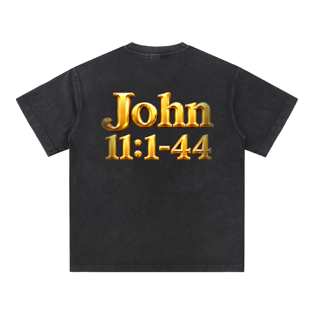 Jubiloré “Jesus Resurrects Lazarus” Snow Washed V-Neck Cotton T-Shirt