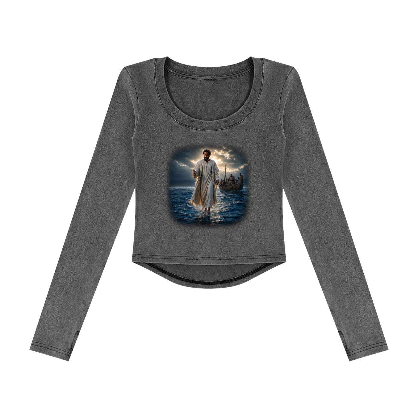 Jubilore "Jesus Walks On Water" Women’s Vintage Wash Crop T-Shirt