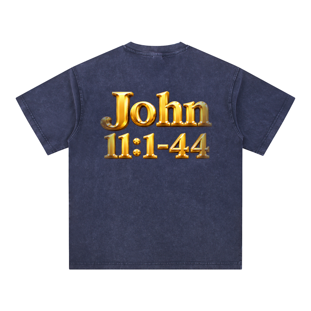Jubiloré “Jesus Resurrects Lazarus” Snow Washed V-Neck Cotton T-Shirt