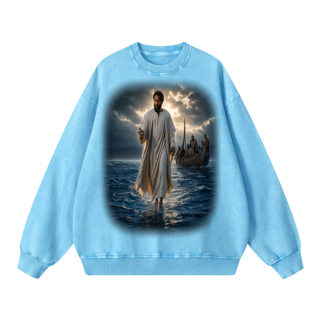 Jubilore "Jesus Walks On Water" Snow Washed Oversized Sweatshirt
