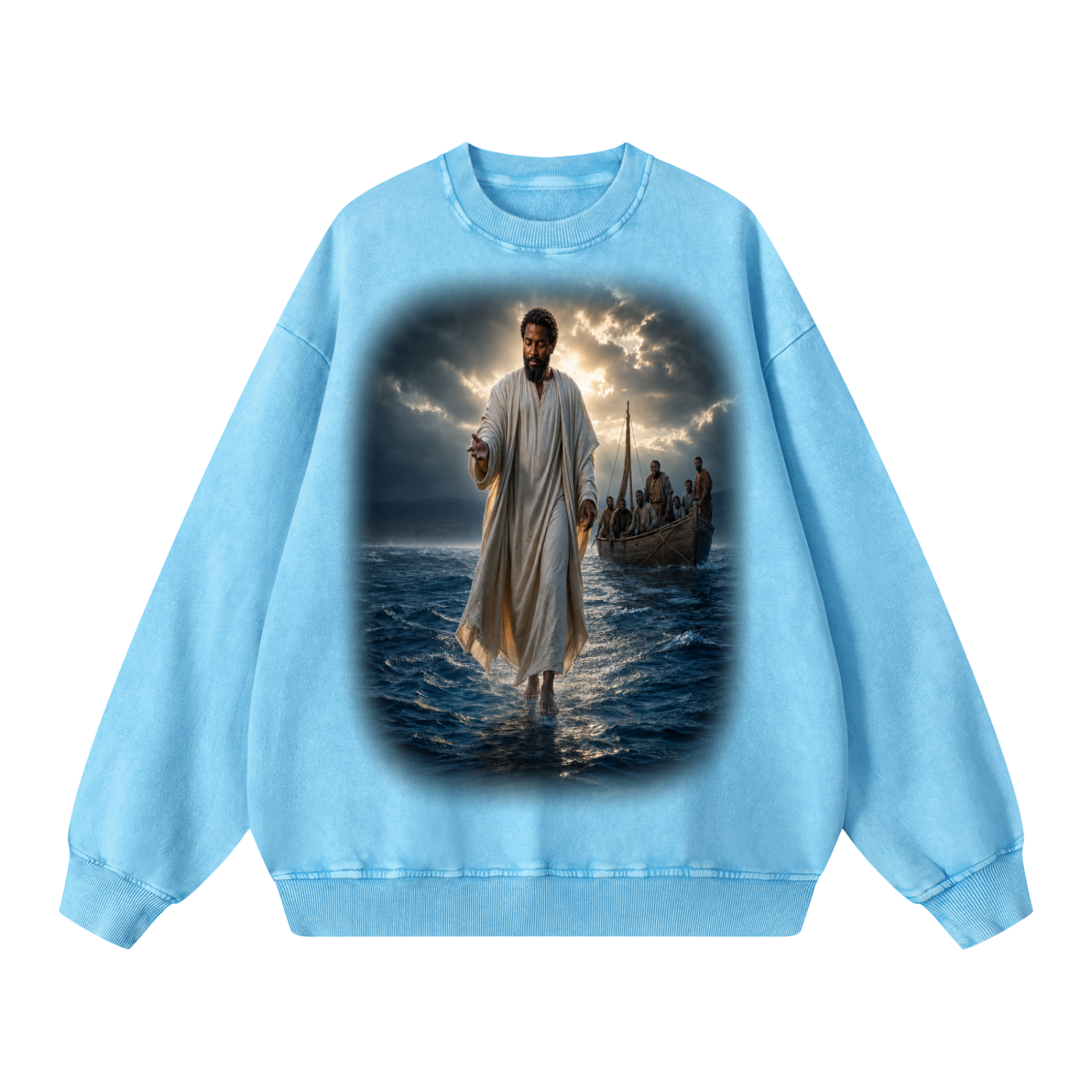 Jubilore "Jesus Walks On Water" Snow Washed Oversized Sweatshirt