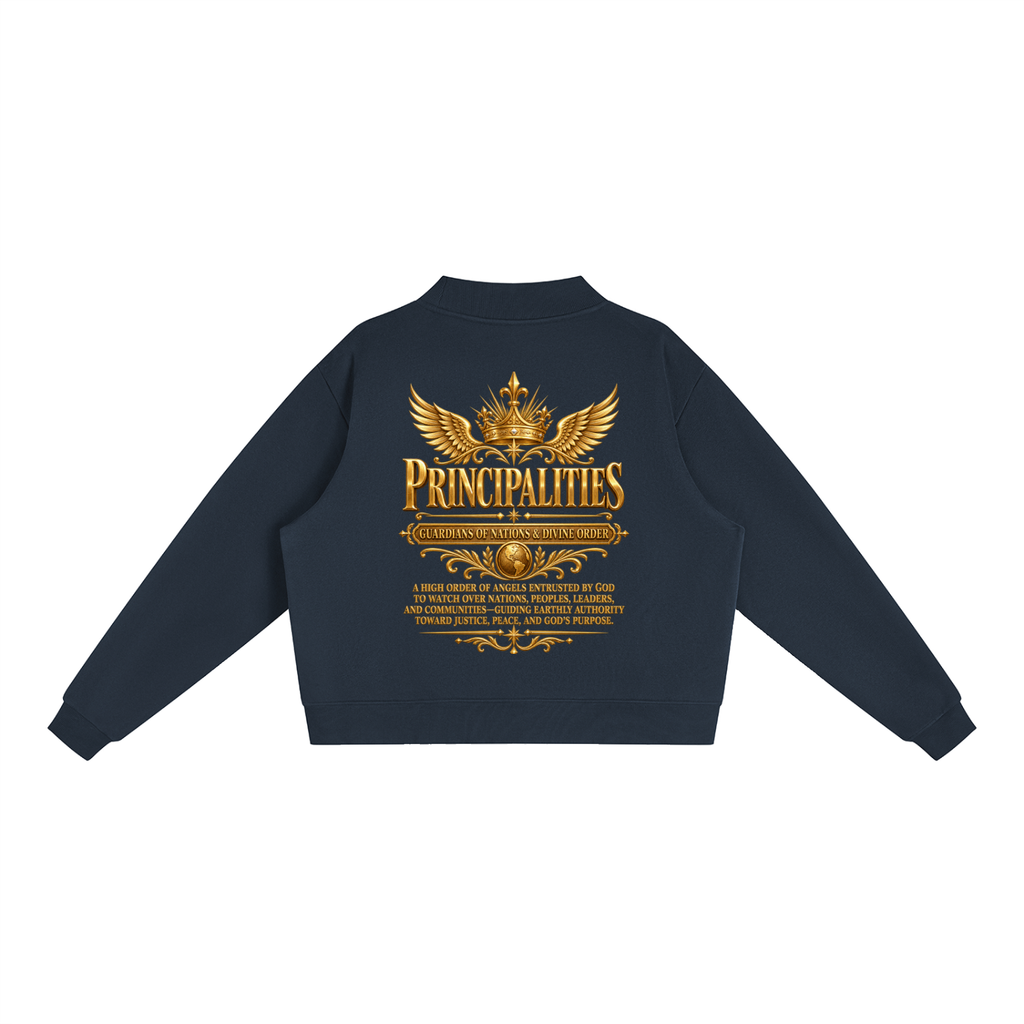 Jubiloré "Principalities" Essential Fleece Mock-Neck Crew Sweatshirt