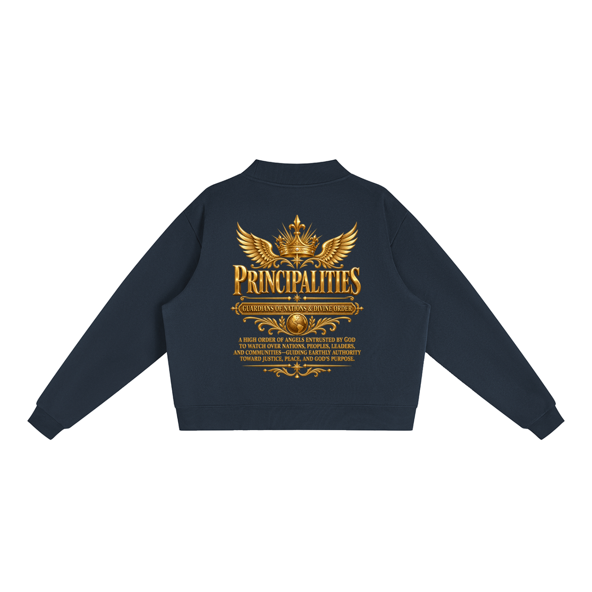 Jubiloré "Principalities" Essential Fleece Mock-Neck Crew Sweatshirt