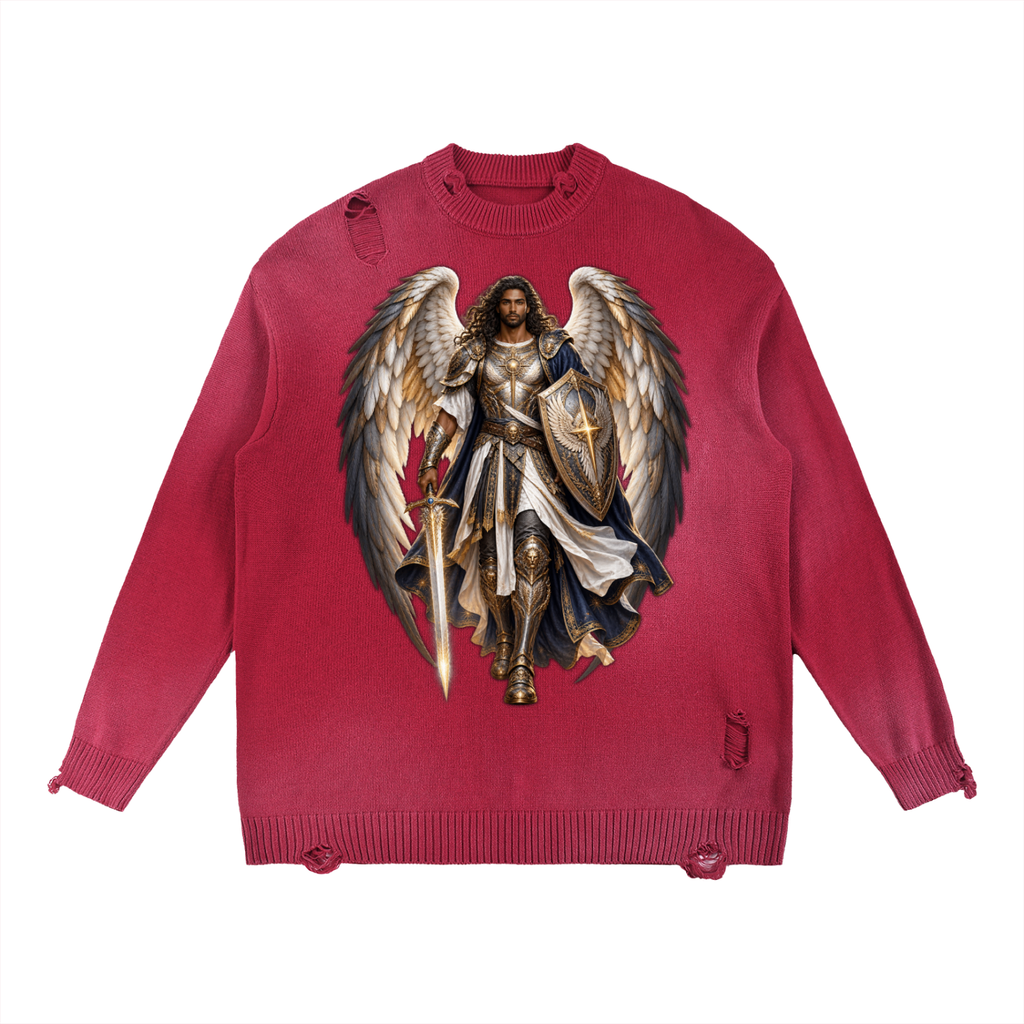 Jubilore "Michael" Sun Fade Distressed Ripped Crewneck sweater