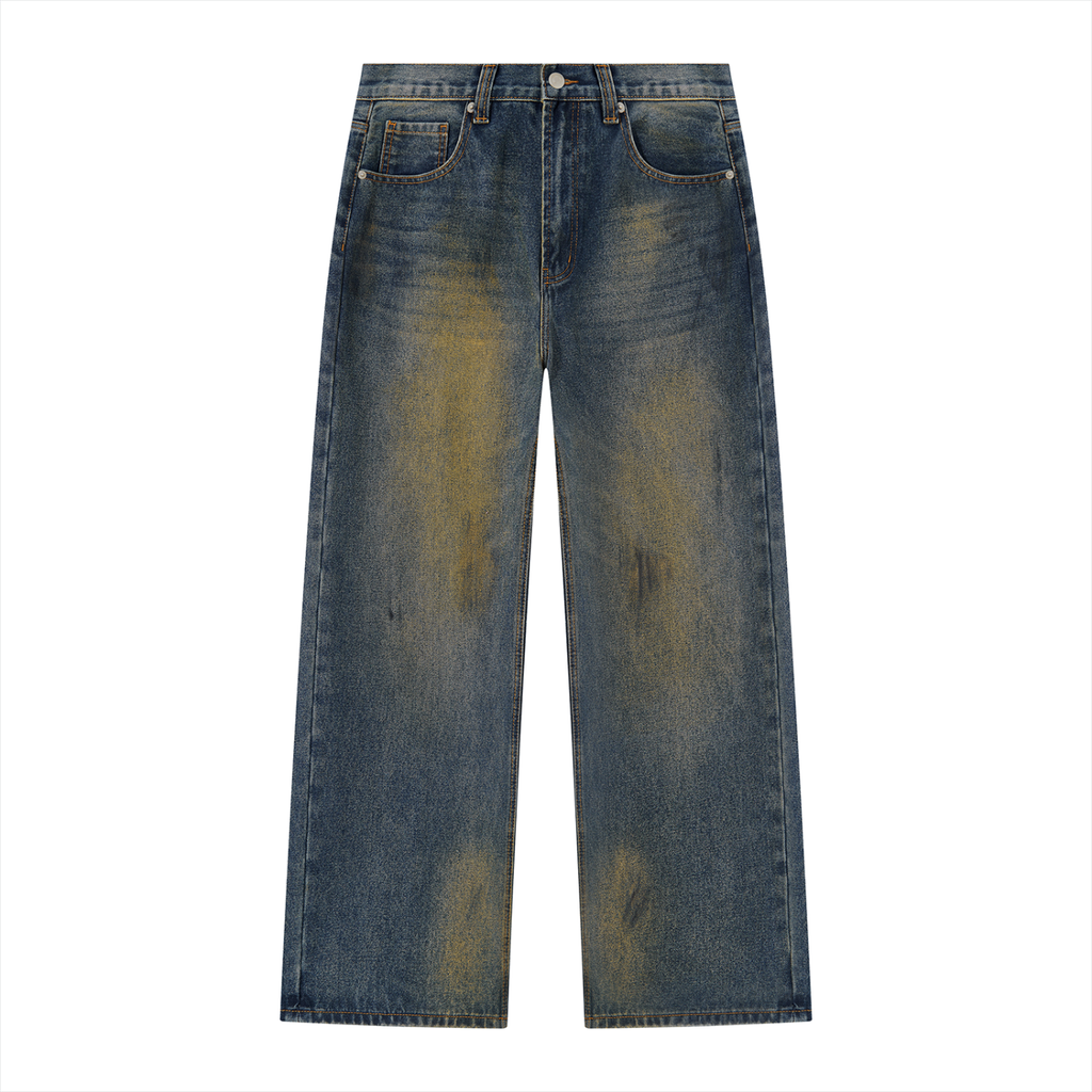 Jubilore Men's Vintage Wash Wide Leg Denim Jeans