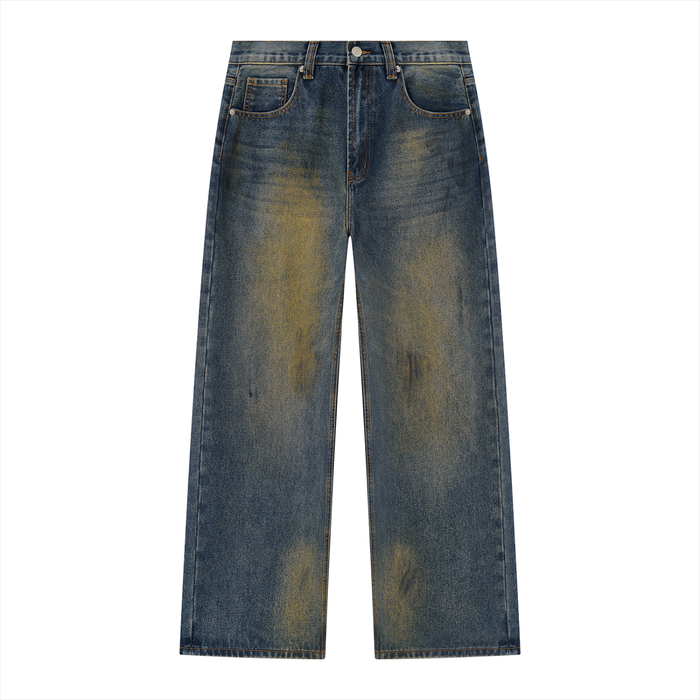 Jubilore Men's Vintage Wash Wide Leg Denim Jeans